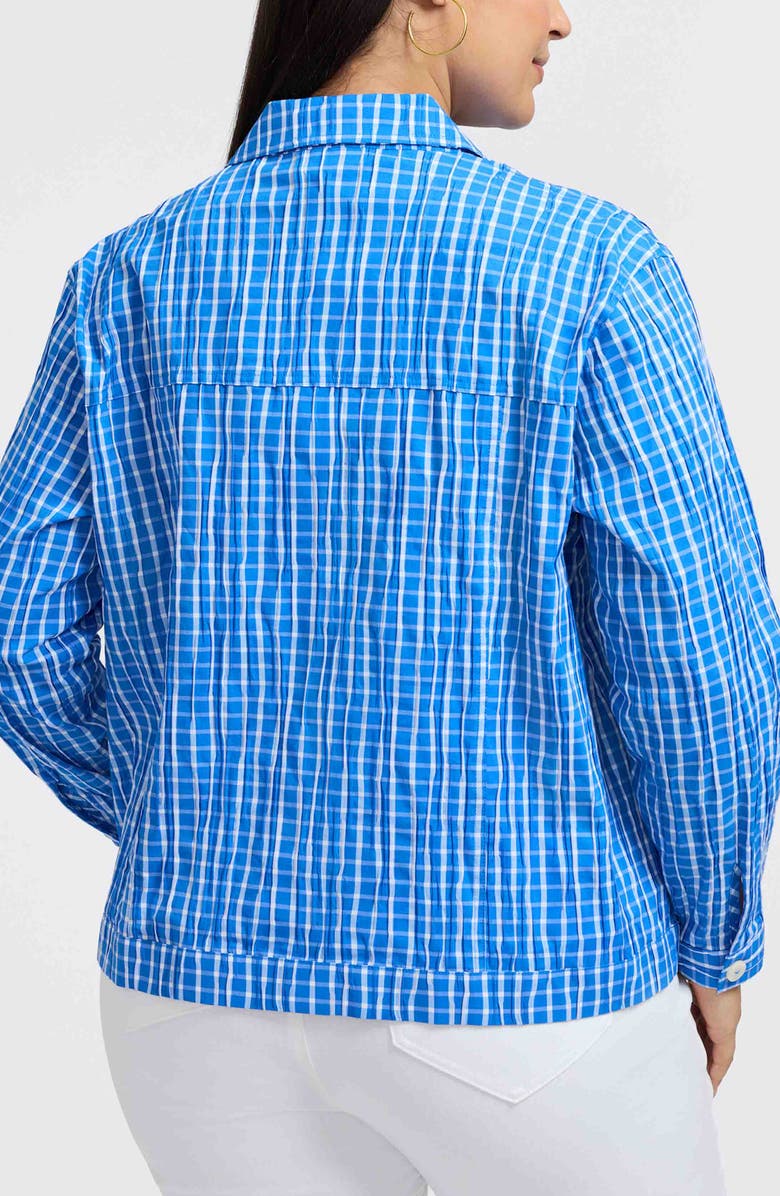 Foxcroft Thelma Crinkle Cotton Blend Gingham Jacket, Alternate, color, Mineral Blue/ White