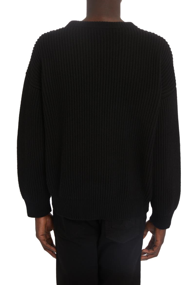Intarsia Logo Cashmere & Virgin Wool Rib Sweater, Alternate, color, BLACK/ WHITE