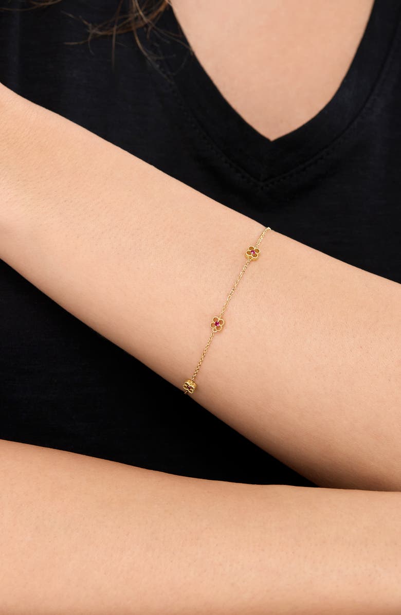 Bony Levy El Mar 18K Yellow Gold Ruby Clover Station Chain Bracelet, Alternate, color, Ruby/ 18K Yellow Gold