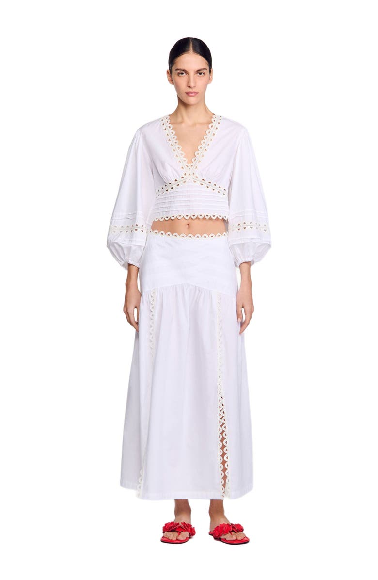 SANDRO Long poplin skirt, Alternate, color, 