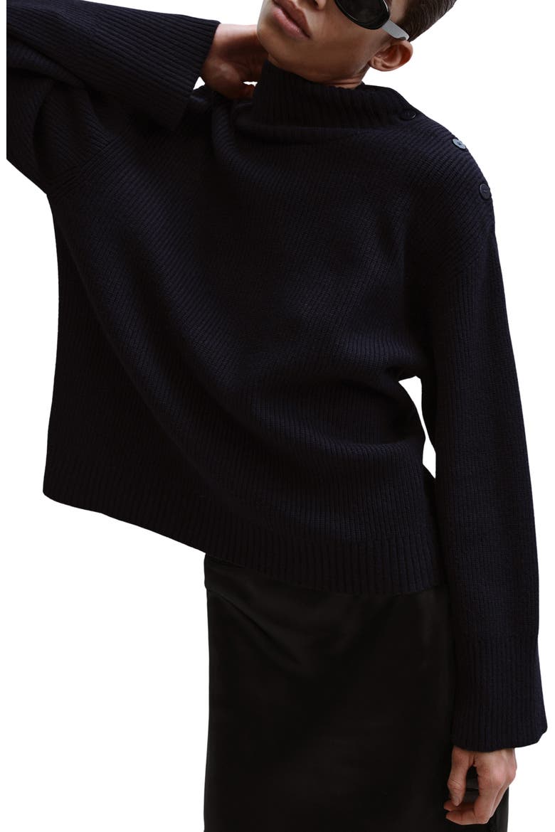 Shoulder Button Mock Neck Sweater, Main, color, DARK NAVY