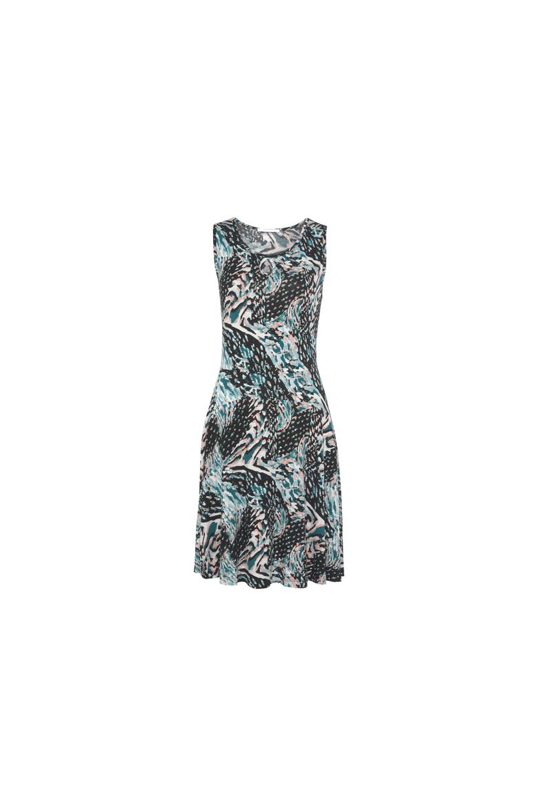 Printed Keyhole Dress, Alternate, color, Black Multi