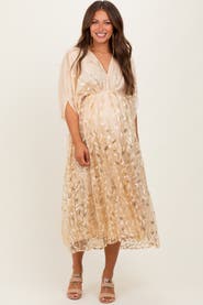 PinkBlush Embroidered Tulle Dolman V-Neck Midi Dress