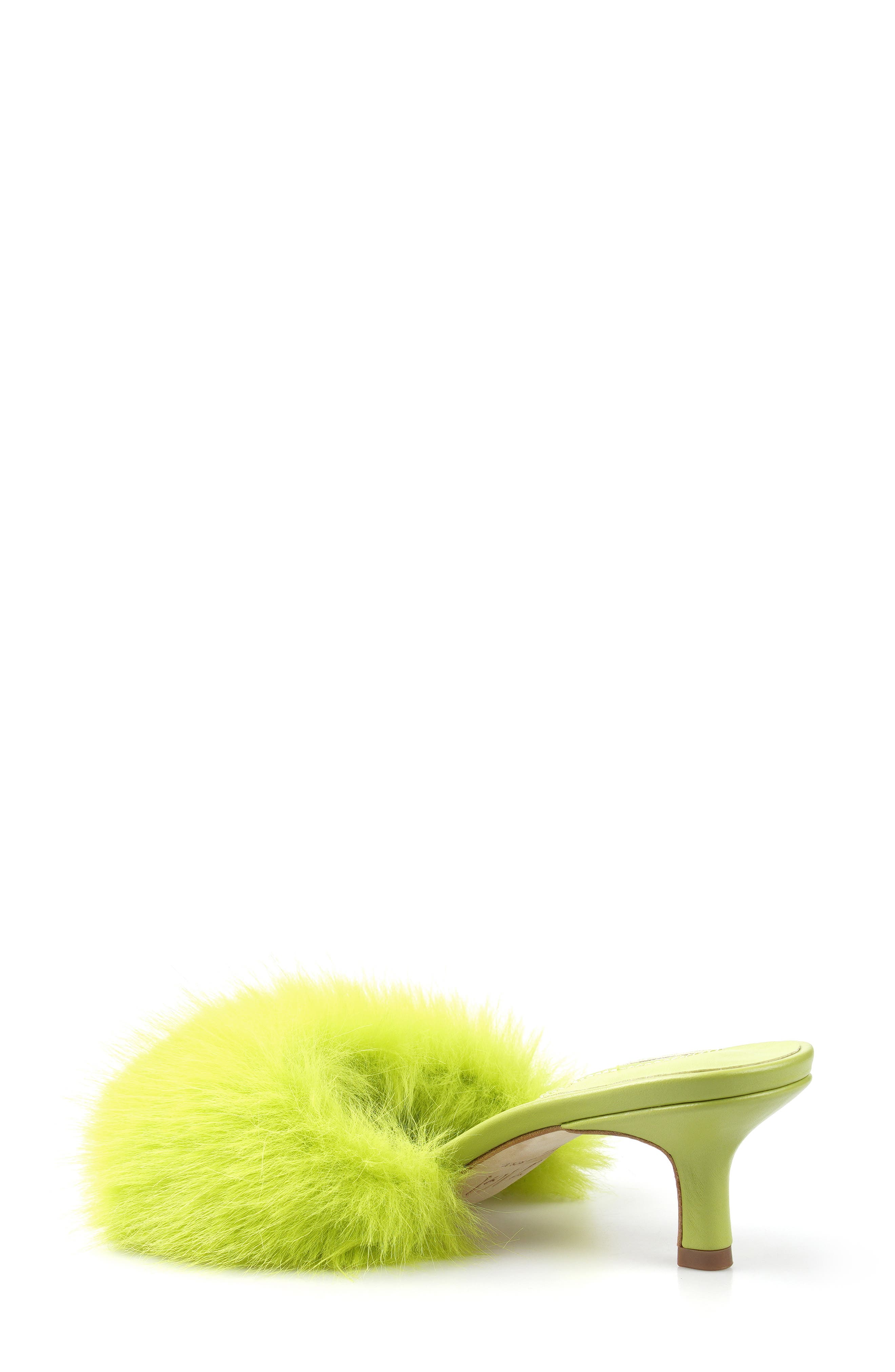 Faux Fur Kitten Heel Sandal, Alternate, color, LIGHT GREEN