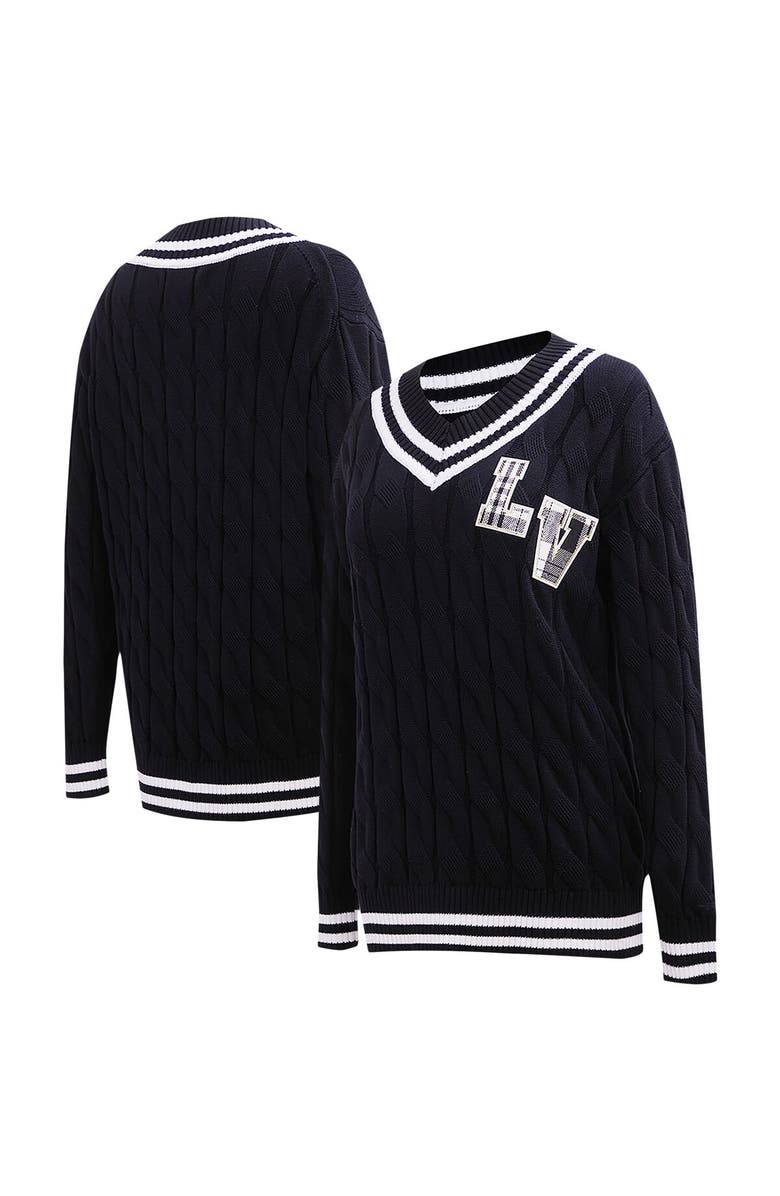 PRO STANDARD Women's Pro Standard  Black Las Vegas Raiders Prep V-Neck Pullover Sweater, Alternate, color, Black