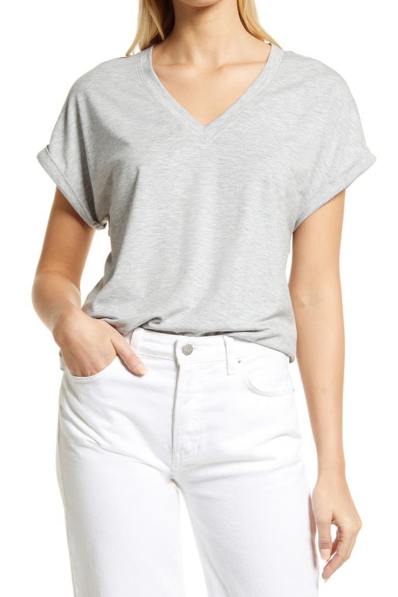 Kauai V-Neck T-Shirt, Main, color, SILVER STREAK HEATHER