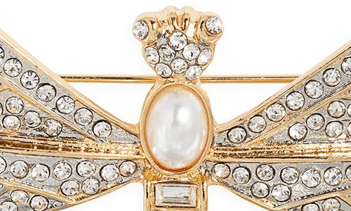 Kenneth Jay Lane Faux Pearl Dragonfly Pin In Gold