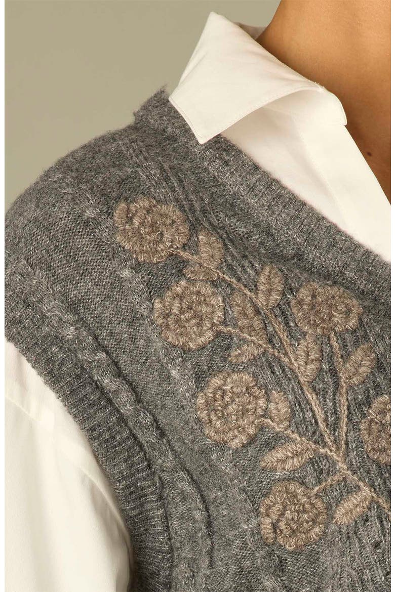 Floral Embroidered Two-Fer Sweater Vest, Alternate, color, OFF WHITE/ CHARCOAL MULTI