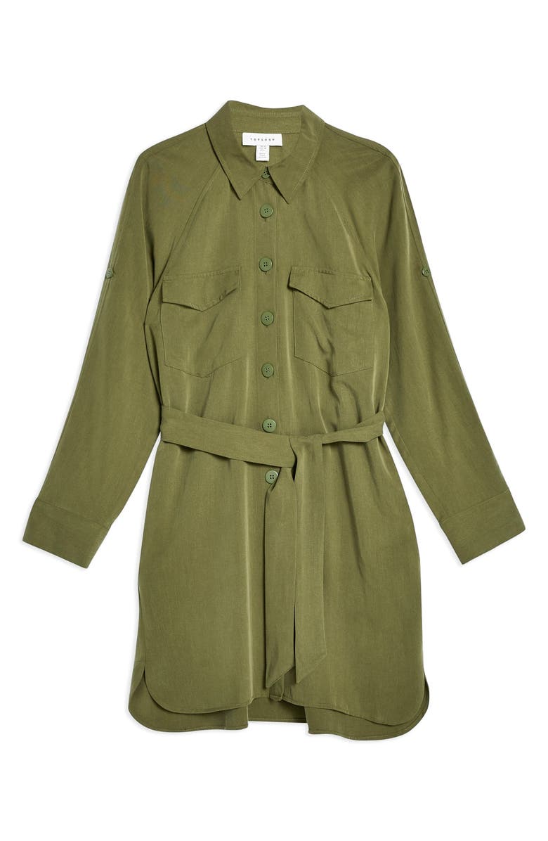 Topshop Long Sleeve Utility Shirtdress, Alternate, color, 