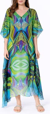 RANEES Abstract Print V-Neck Maxi Caftan