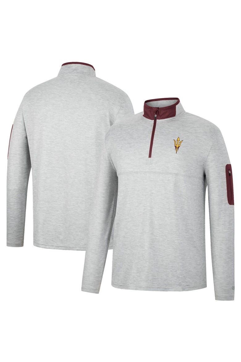 Men's Colosseum Heathered Gray/Maroon Arizona State Sun Devils Country Club Windshirt Quarter-Zip Jacket, Main, color, Heather Gray