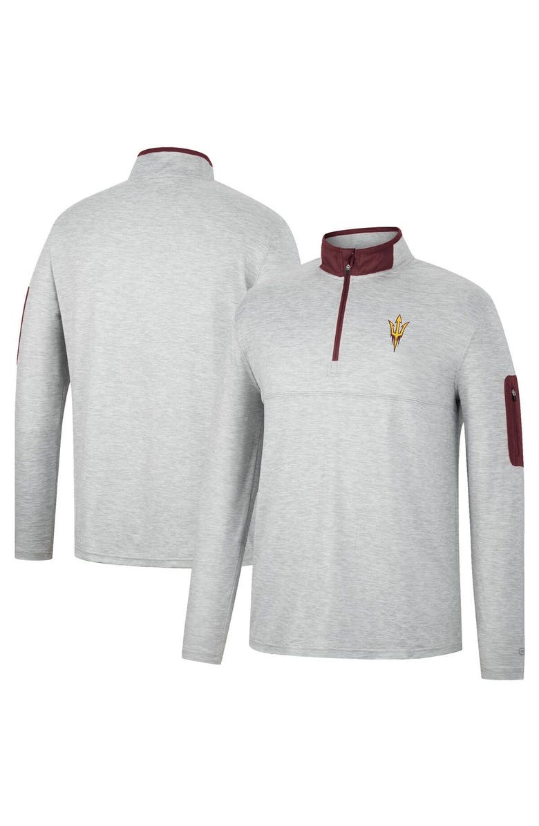 COLOSSEUM Men's Colosseum Heathered Gray/Maroon Arizona State Sun Devils Country Club Windshirt Quarter-Zip Jacket, Main, color, 
