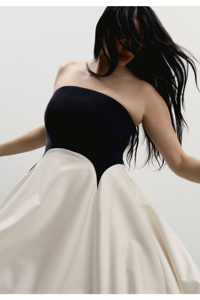 Strapless Color Blocked Satin Gown, Alternate, color, BLACK VANILLA ICE