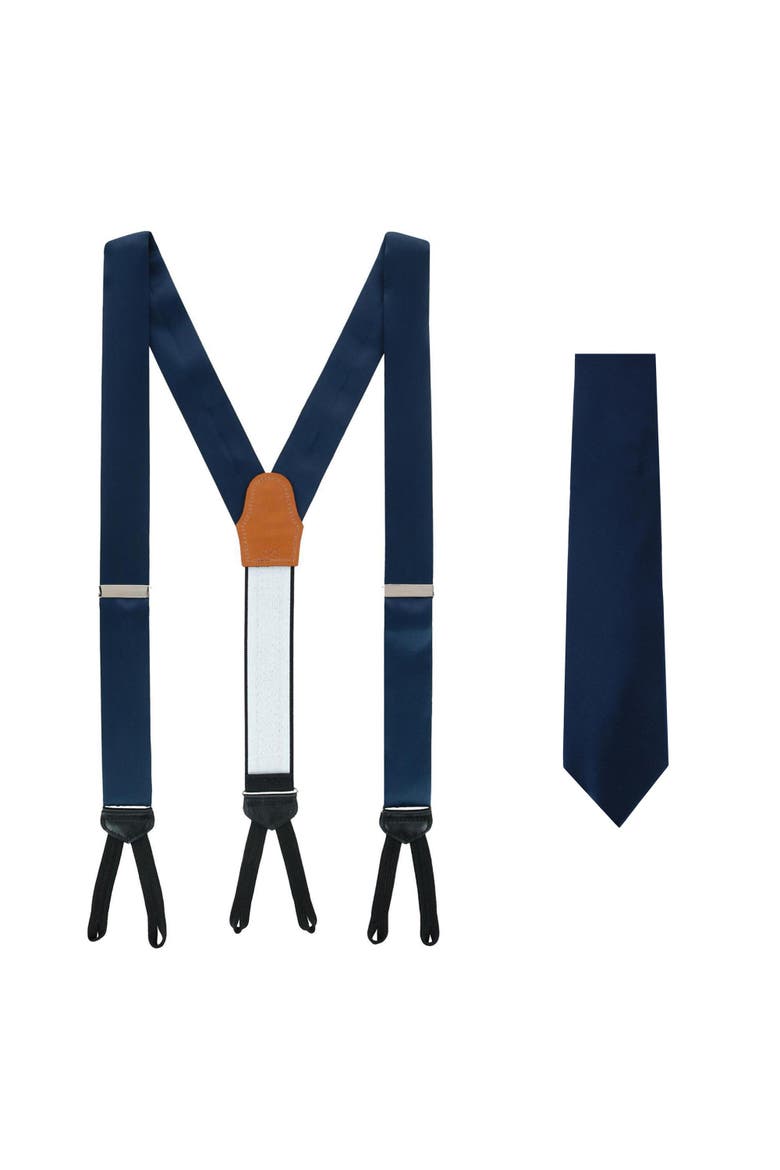 Sutton Solid Color Silk Brace and Necktie Combo, Main, color, Navy