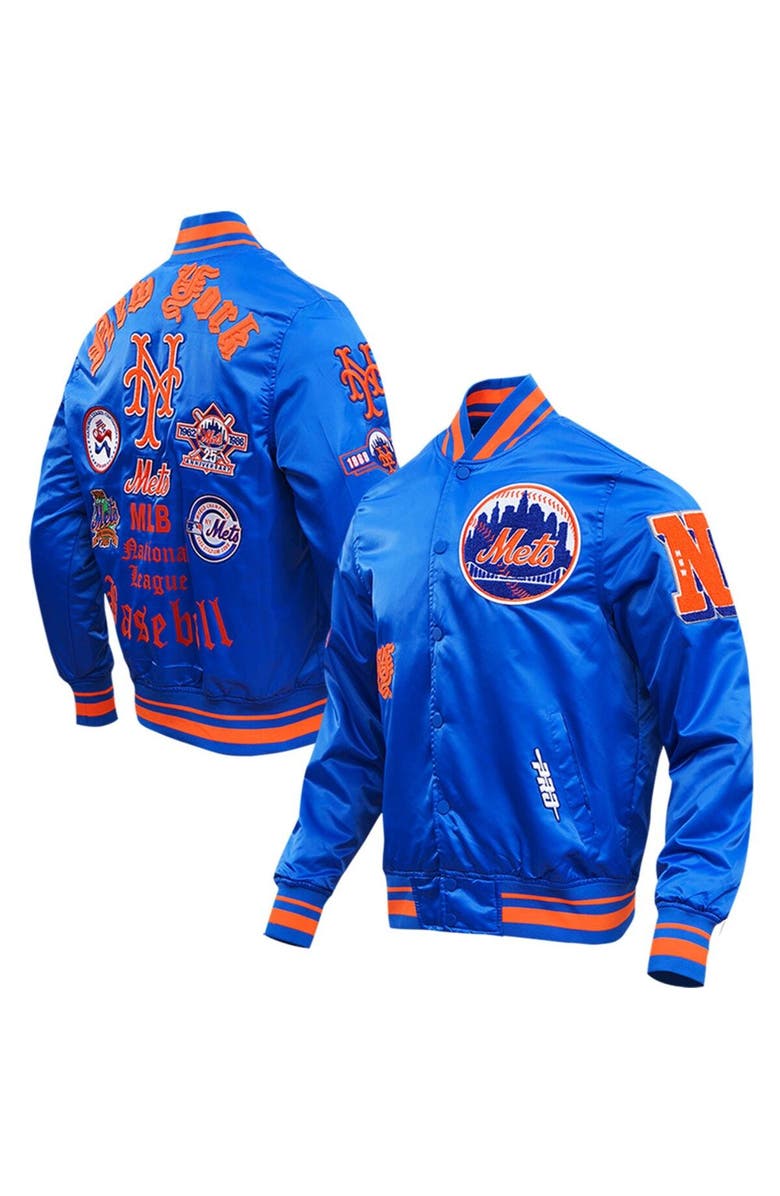 PRO STANDARD Men's Pro Standard Royal New York Mets Old English Satin Full-Snap Varsity Jacket, Main, color, 