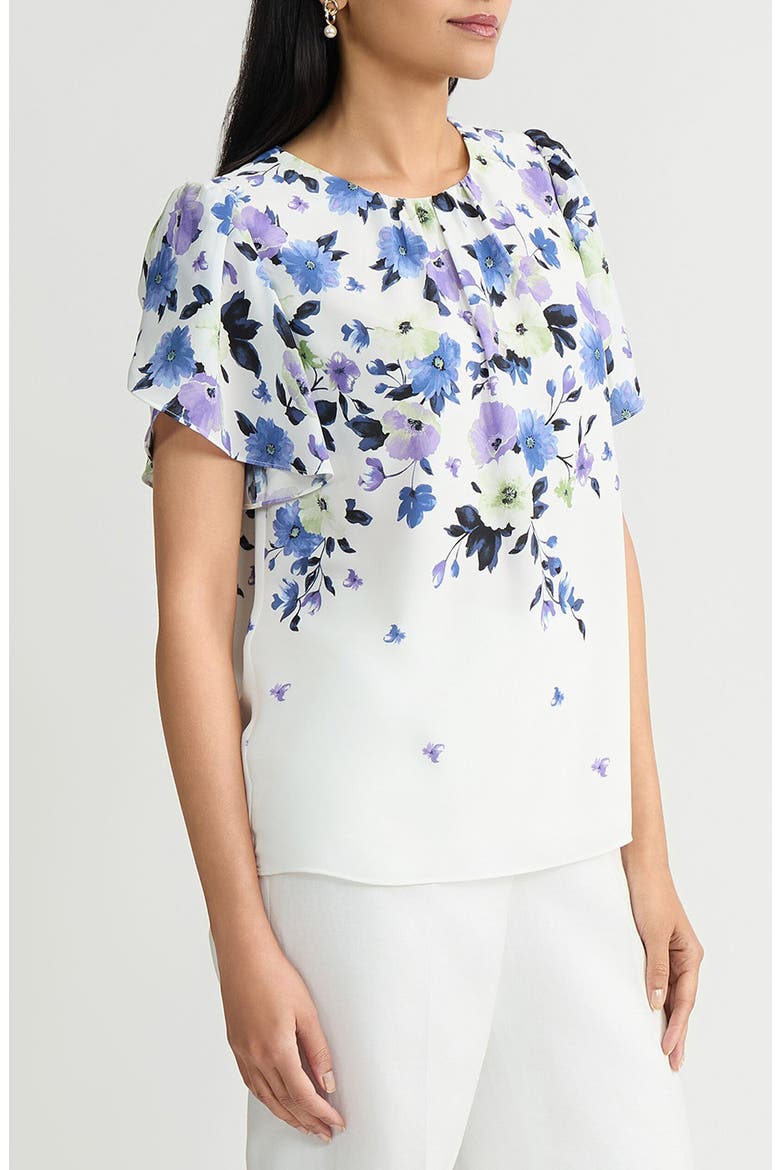 Print Flutter Sleeve Top, Alternate, color, LILY WHITE MULTI