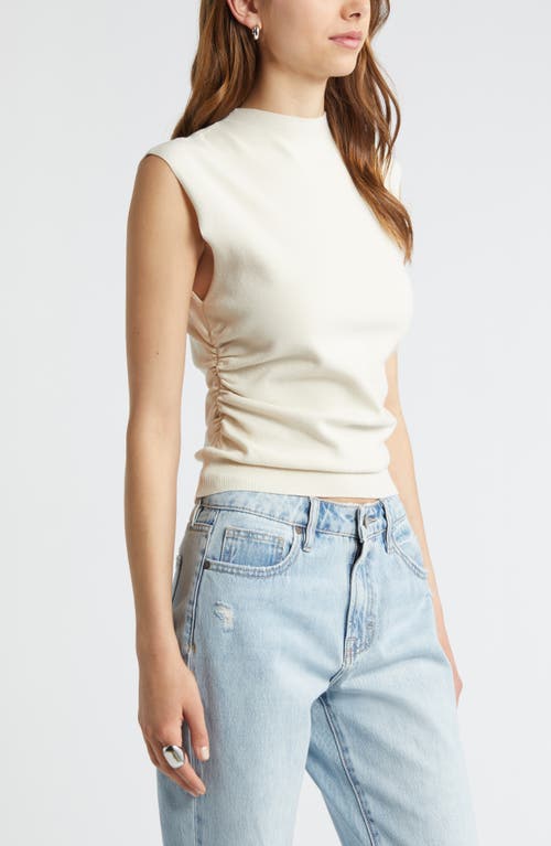Open Edit Ruched Cap Sleeve Sweater In Ivory Dove