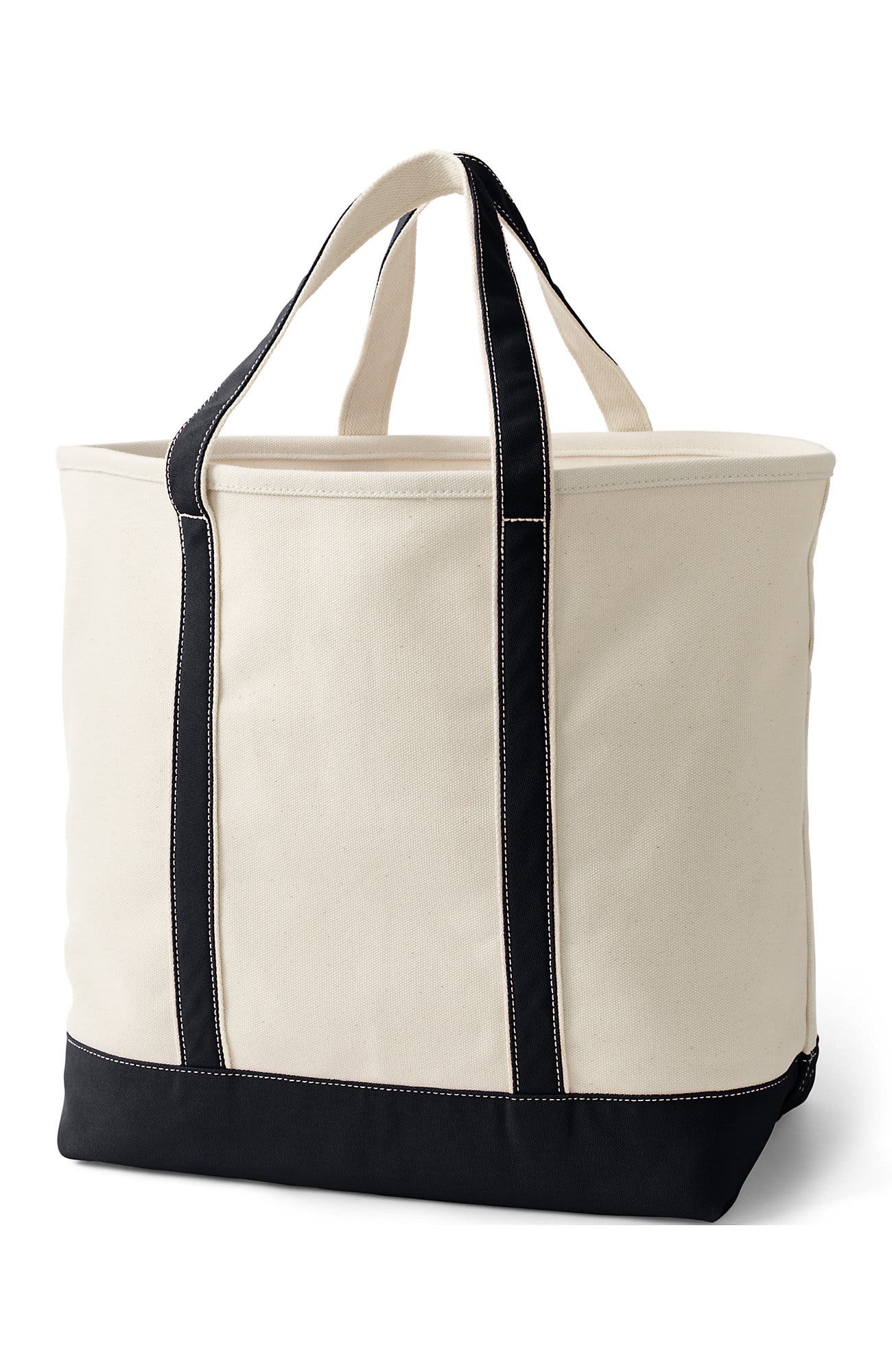 Lands' End Open Top Canvas Tote Bag, Alternate, color, Natural/Black