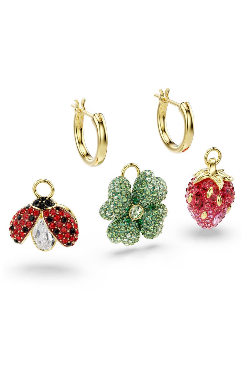 Idyllia Set of 3 Charms with Hoop Earrings, Alternate, color, GOLD/ MULTI
