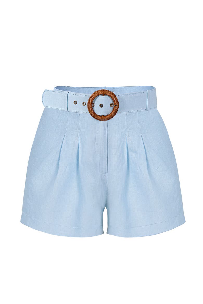 Reve 100% Linen Relaxed Fit High-Waist Shorts, Alternate, color, Blue