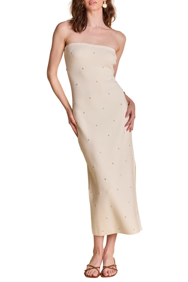 Embellished Strapless Knit Midi Dress, Main, color, CREAM