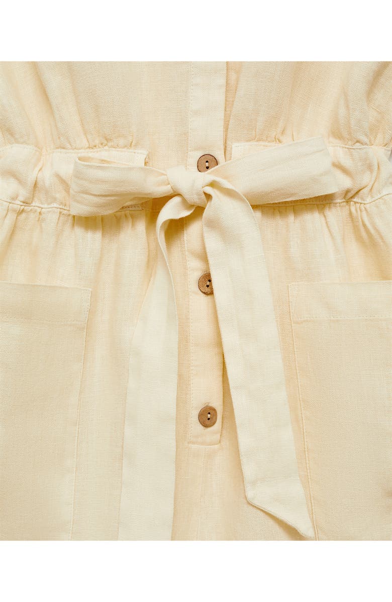 MANGO Drawstring Waist Linen Romper, Alternate, color, Pastel Yellow