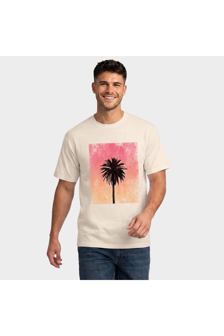 Sunset Palm Tree Distressed Garment Dyed T-Shirt, Main, color, Ivory