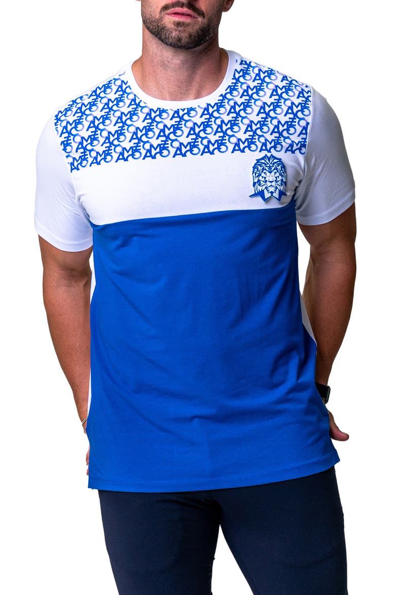 Combo Print Colorblock Stretch Cotton Graphic Tee, Alternate, color, BLUE