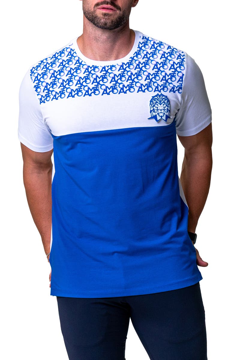 Maceoo Combo Print Colorblock Stretch Cotton Graphic Tee, Alternate, color, Blue
