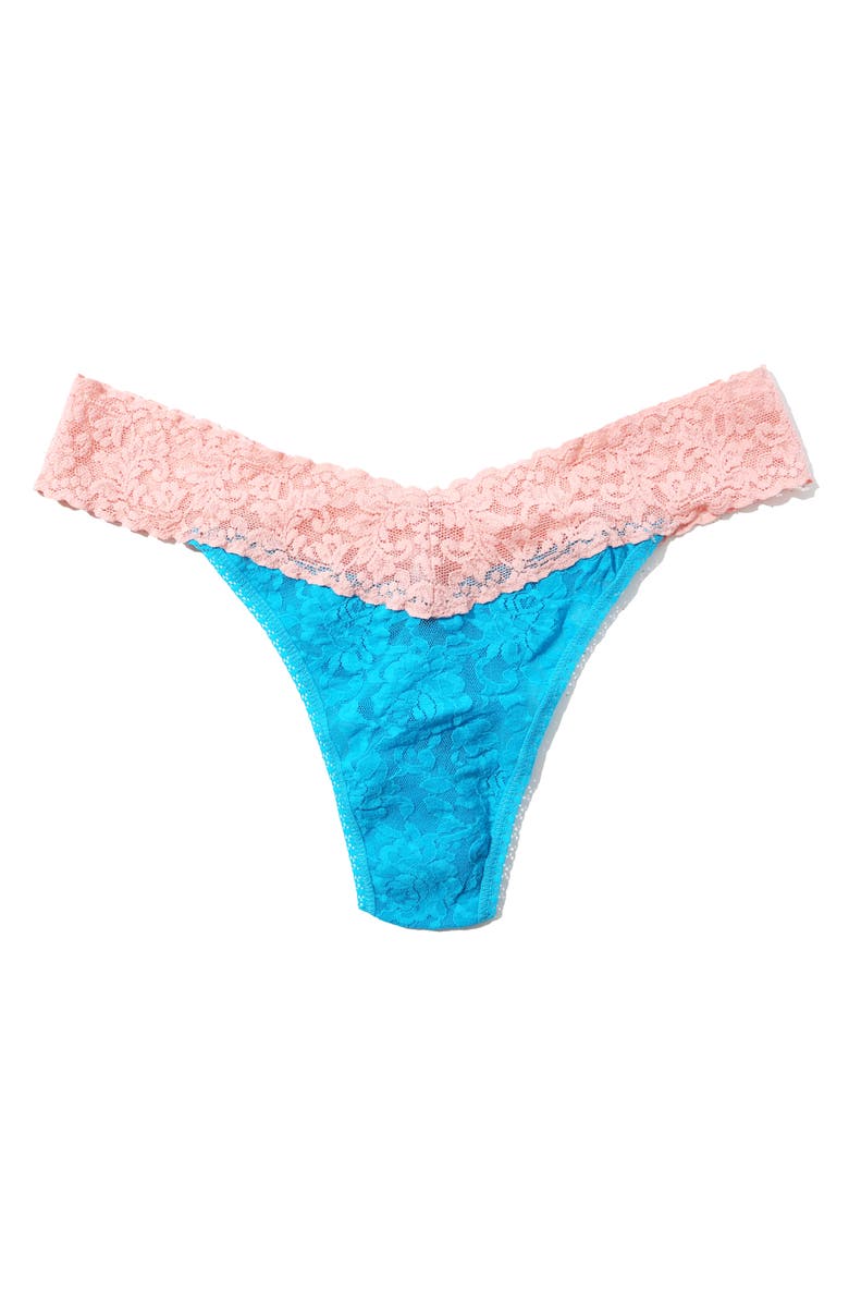 Hanky Panky Colorplay Original Lace Thong, Main, color, Island Blue/Rosita