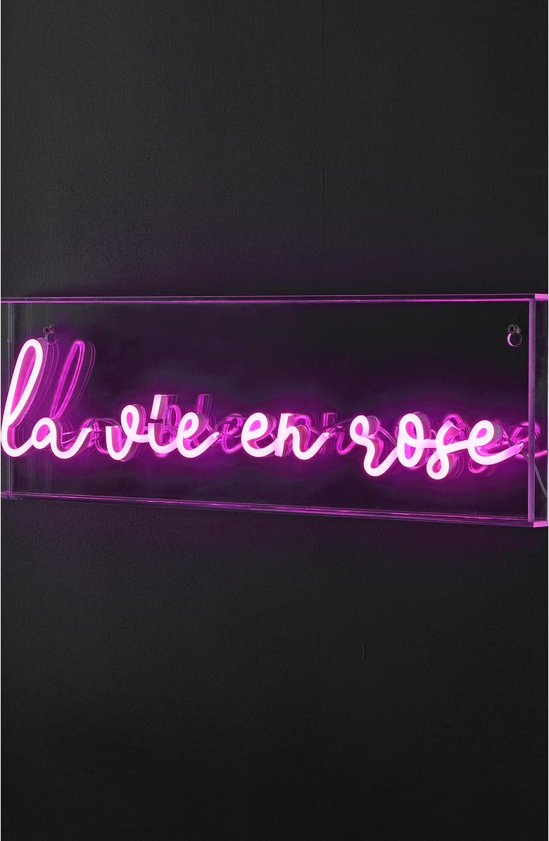 JONATHAN Y La Vie En Rose 20" X 6" Contemporary Glam Acrylic Box USB Operated LED Neon Light, Pink, Alternate, color, Pink