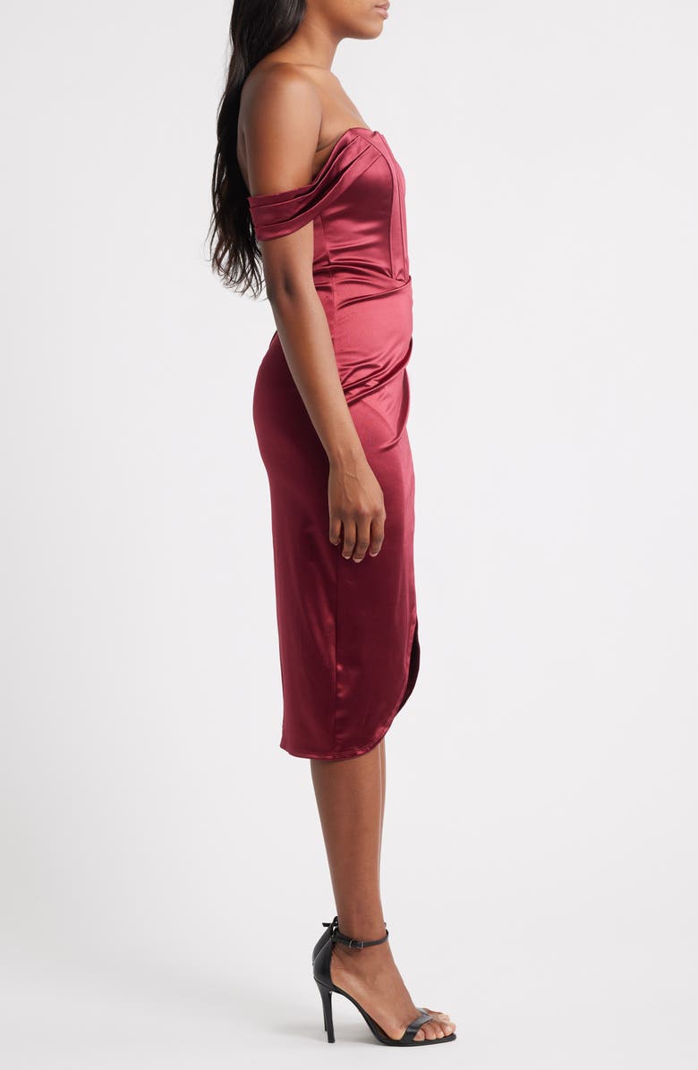 Emerald Sundae Off the Shoulder Satin Midi Dress, Alternate, color, Wine