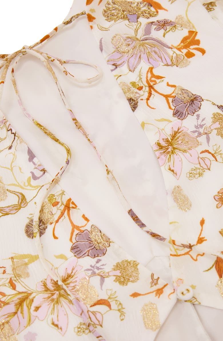 Reiss Naia Metallic Floral Print Back Cutout Maxi Dress, Alternate, color, Ivory