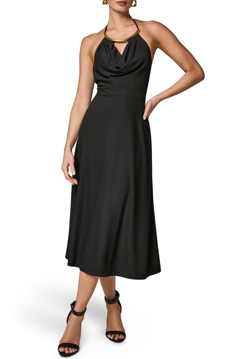 Halter Midi Dress, Main, color, BLACK