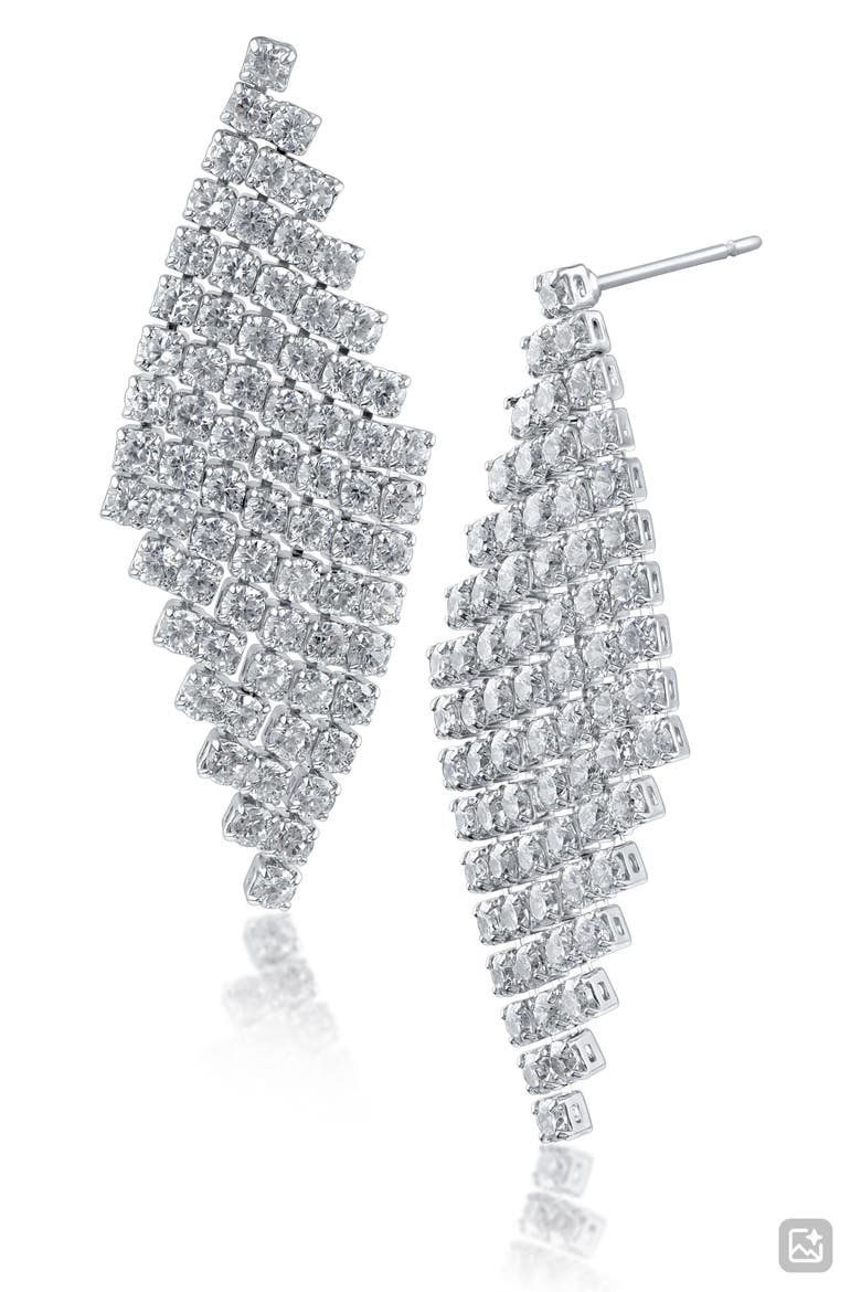 Cubic Zirconia Mesh Design Drop Earrings, Main, color, RHODIUM PLATED