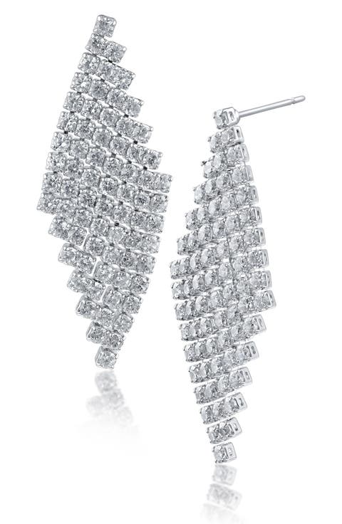 Cubic Zirconia Mesh Design Drop Earrings