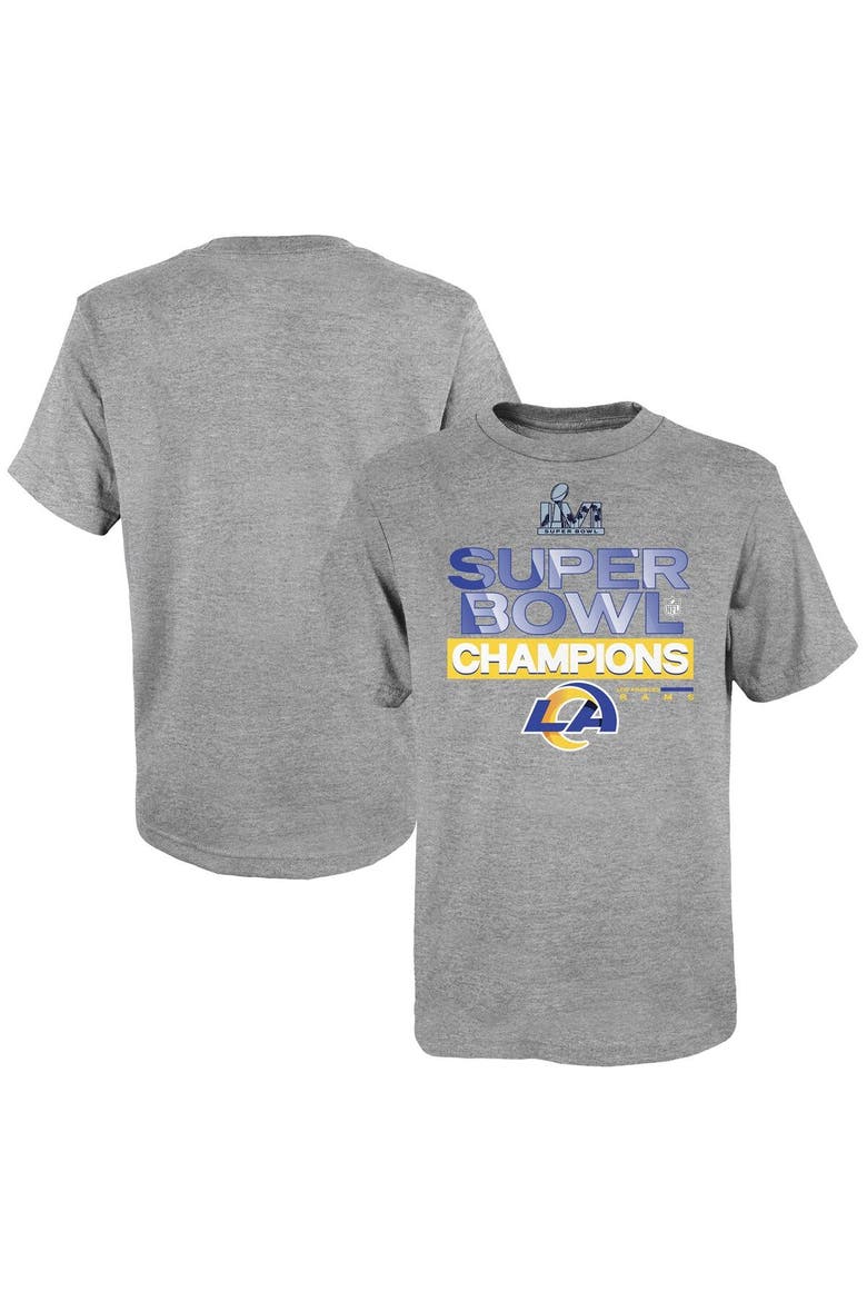 Youth Fanatics Branded Heathered Gray Los Angeles Rams Super Bowl LVI Champions Locker Room Trophy Collection T-Shirt, Main, color, Heather Gray