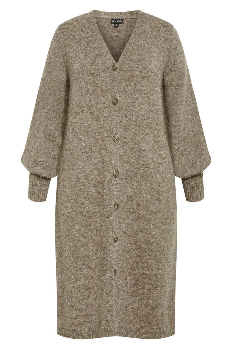 Eleni Button Front Long Sleeve Sweater Dress, Alternate, color, TAUPE MARLE