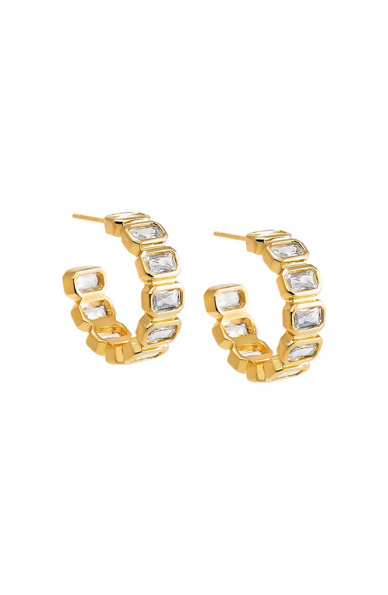 BY ADINA EDEN Colored Bezel Baguette Open Hoop Earring, Main, color, 