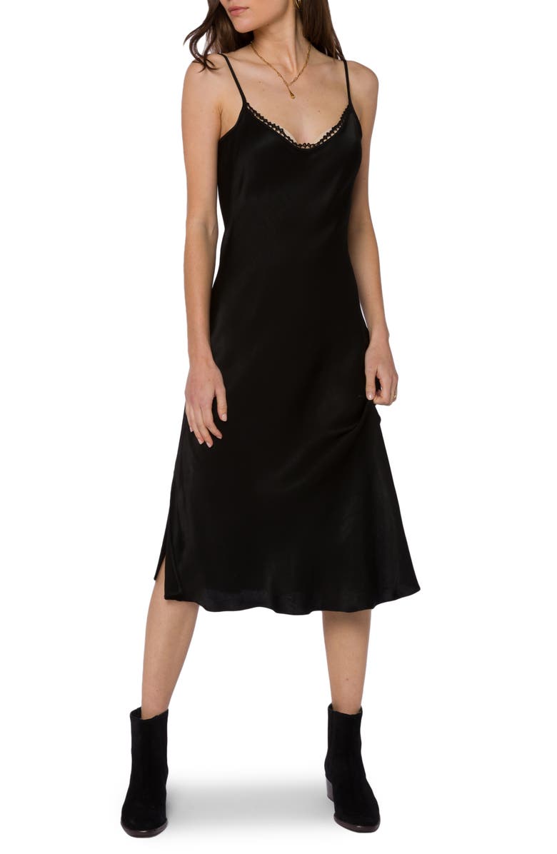 VELVET HEART Novelty Trim Midi Slipdress, Main, color, Black