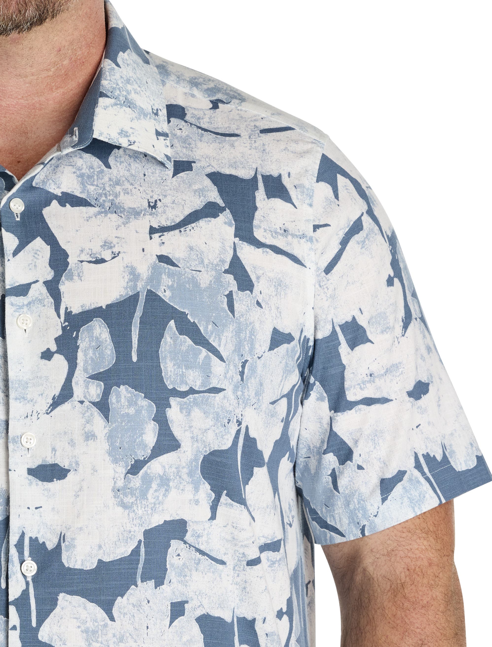 Perry Ellis Big & Tall Abstract Leaf Patterned Sport Shirt (Men ...