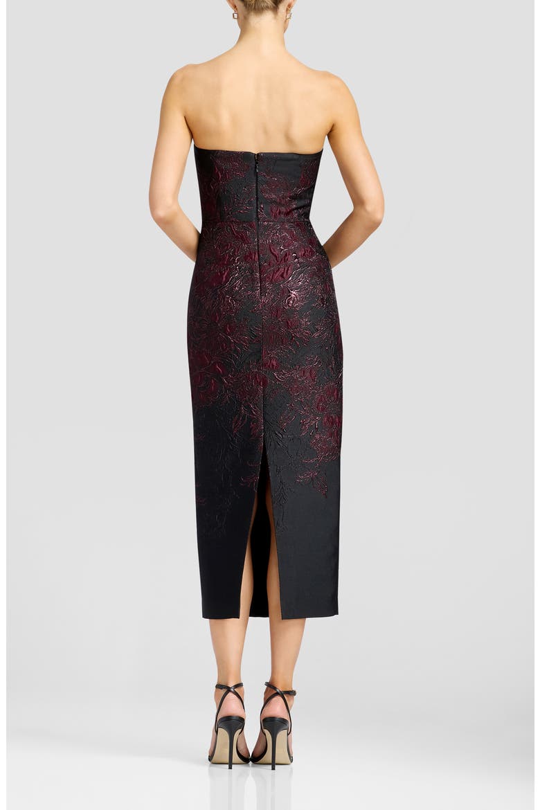 Viviana Metallic Floral Strapless Sheath Cocktail Dress, Alternate, color, DARK CHERRY MULTI