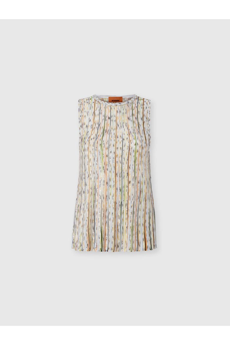 Sleeveless Top In Ribbed Viscose Blend With Sequins, Main, color, White & Green
