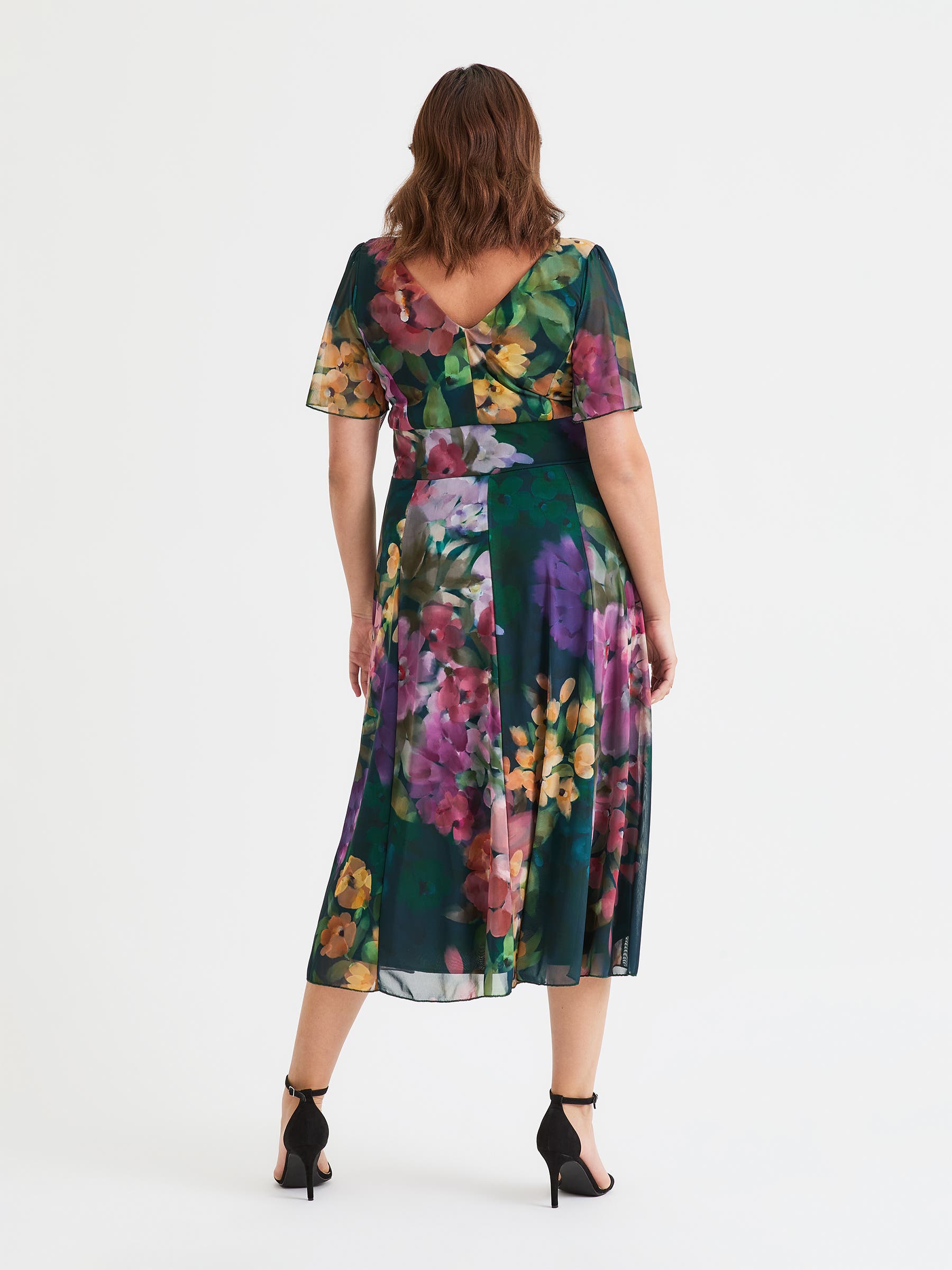 austin floral print angel sleeve midi dress Topshop Austin mono print angel sleeve midi dress Sz 4 Satin Feel NWOT