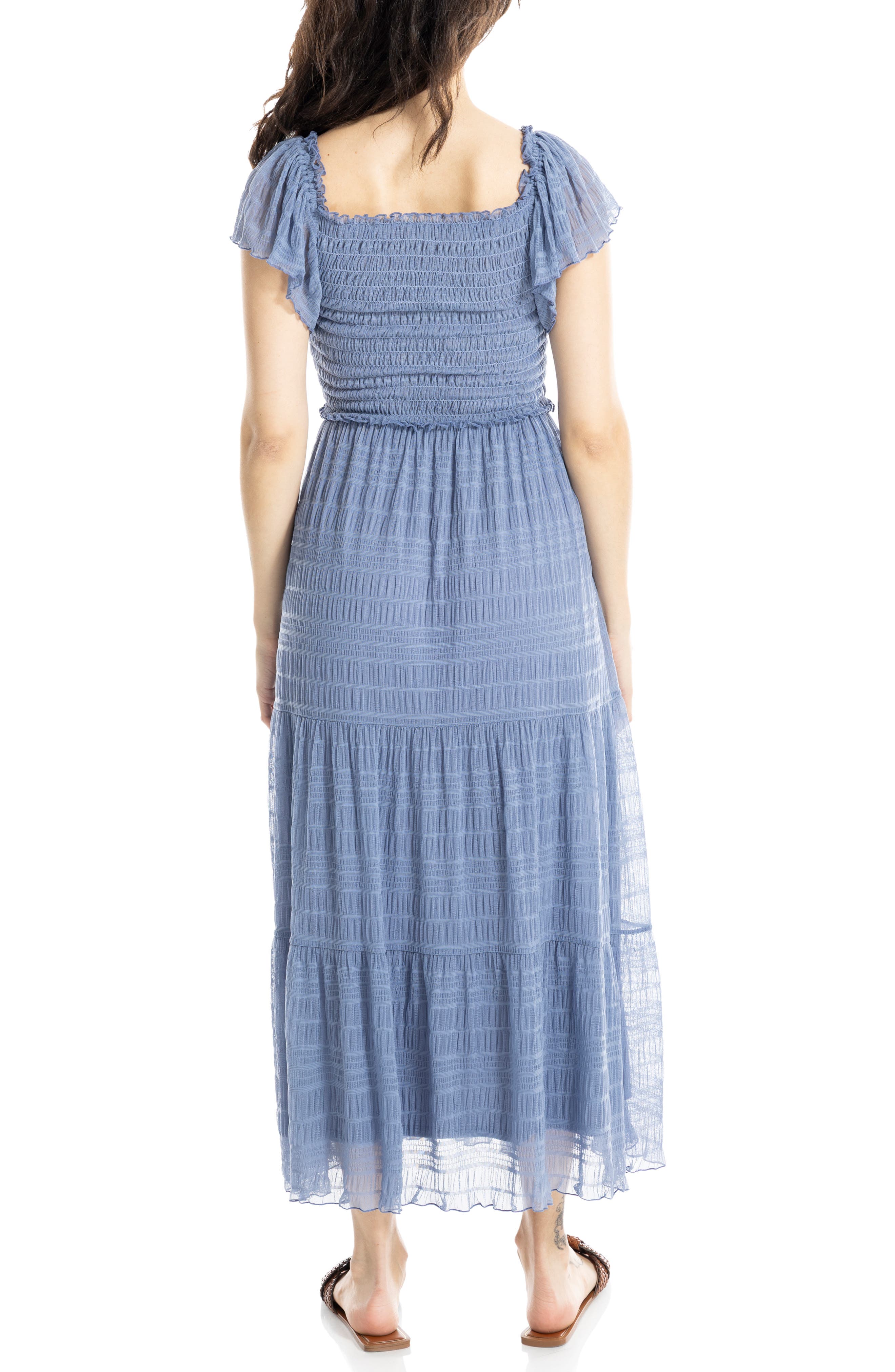 Flutter Sleeve Smocked Mesh Midi Dress (Women) | Nordstromrack