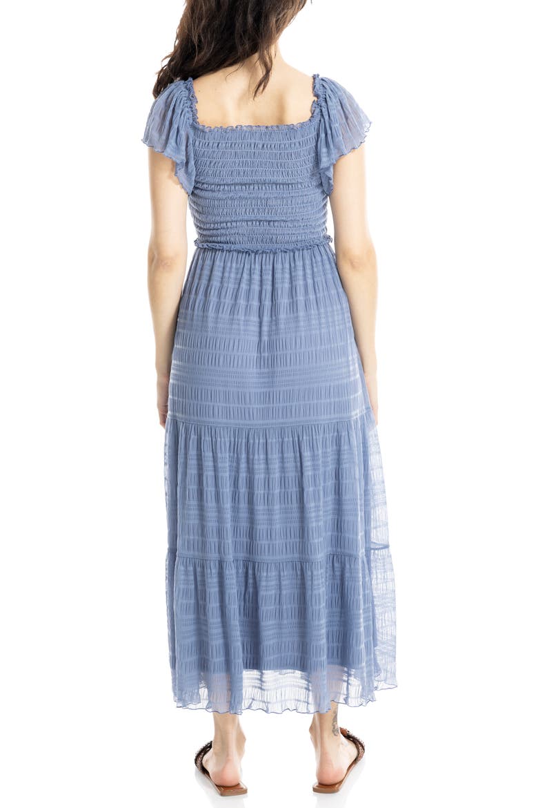 Flutter Sleeve Smocked Mesh Midi Dress, Alternate, color, CHAMBRAY CHAMBRAY