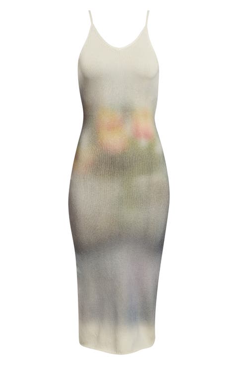 Print Cotton Rib Sweater Dress