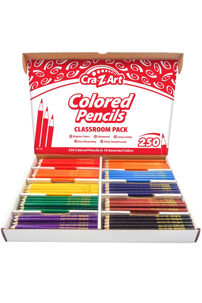 Classroom Pack Colored Pencils 250 Pieces 10 Assorted Colors Set, Main, color, Multicolored