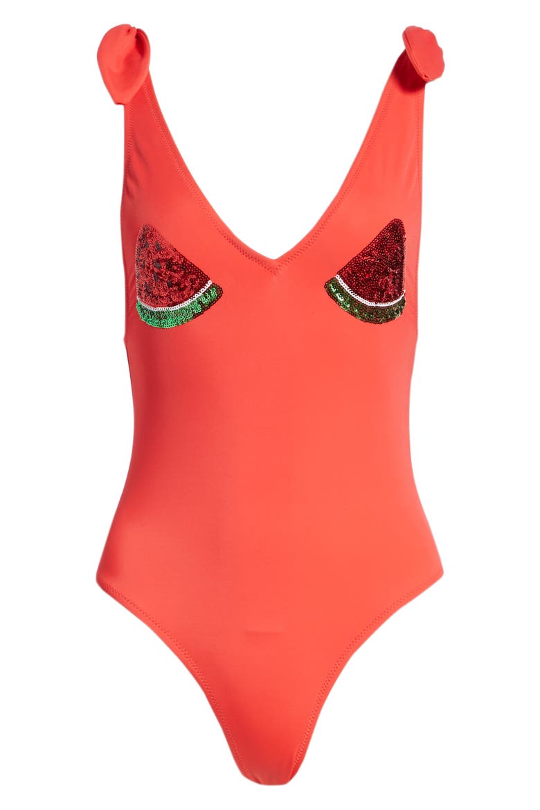 Melon Sequin One-Piece Swimsuit, Alternate, color, RED