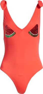 Topshop Melon Sequin One-Piece Swimsuit